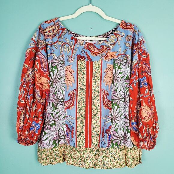 Anthropologie Multi Floral Pattern Popover Blouse - Picture 1 of 7